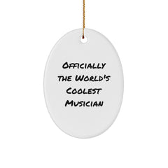 Unique Musician Gifts for Him from 'Officially The World's Coolest Musician' Oval Ornament, Christmas Decorations for Music Lovers - Image 1
