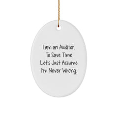 Funny Auditor Gifts for Friends, Auditor Oval Ornament with 'I Am An Auditor. To Save Time Let's Just Assume I'm Never Wrong.' Quote, Christmas Unique Gifts from Friends - Image 1