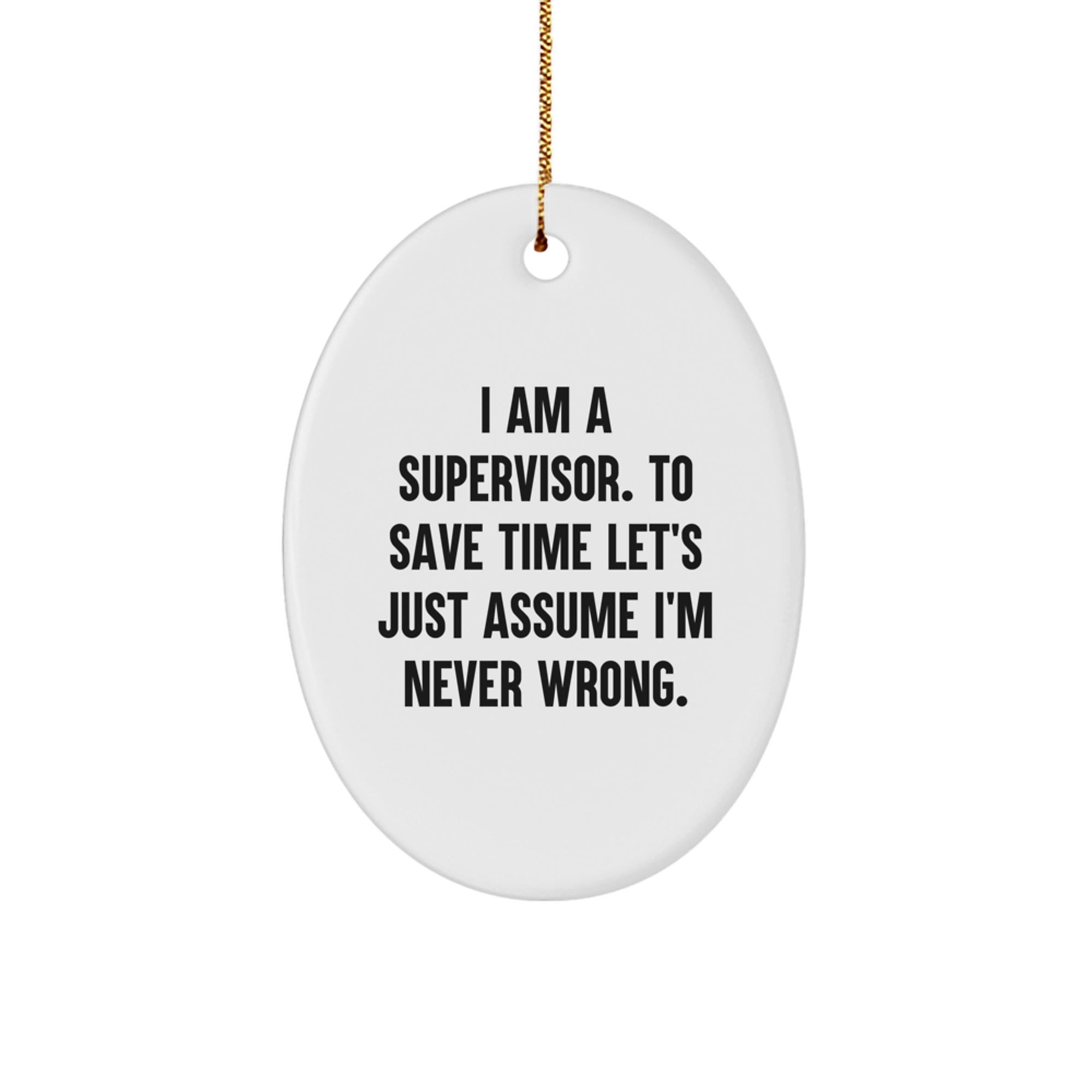 Funny Supervisor Christmas Unique Gifts for Men from Friends Oval Shaped Ornament, I'm Never Wrong, Great for Coworkers - Image 1