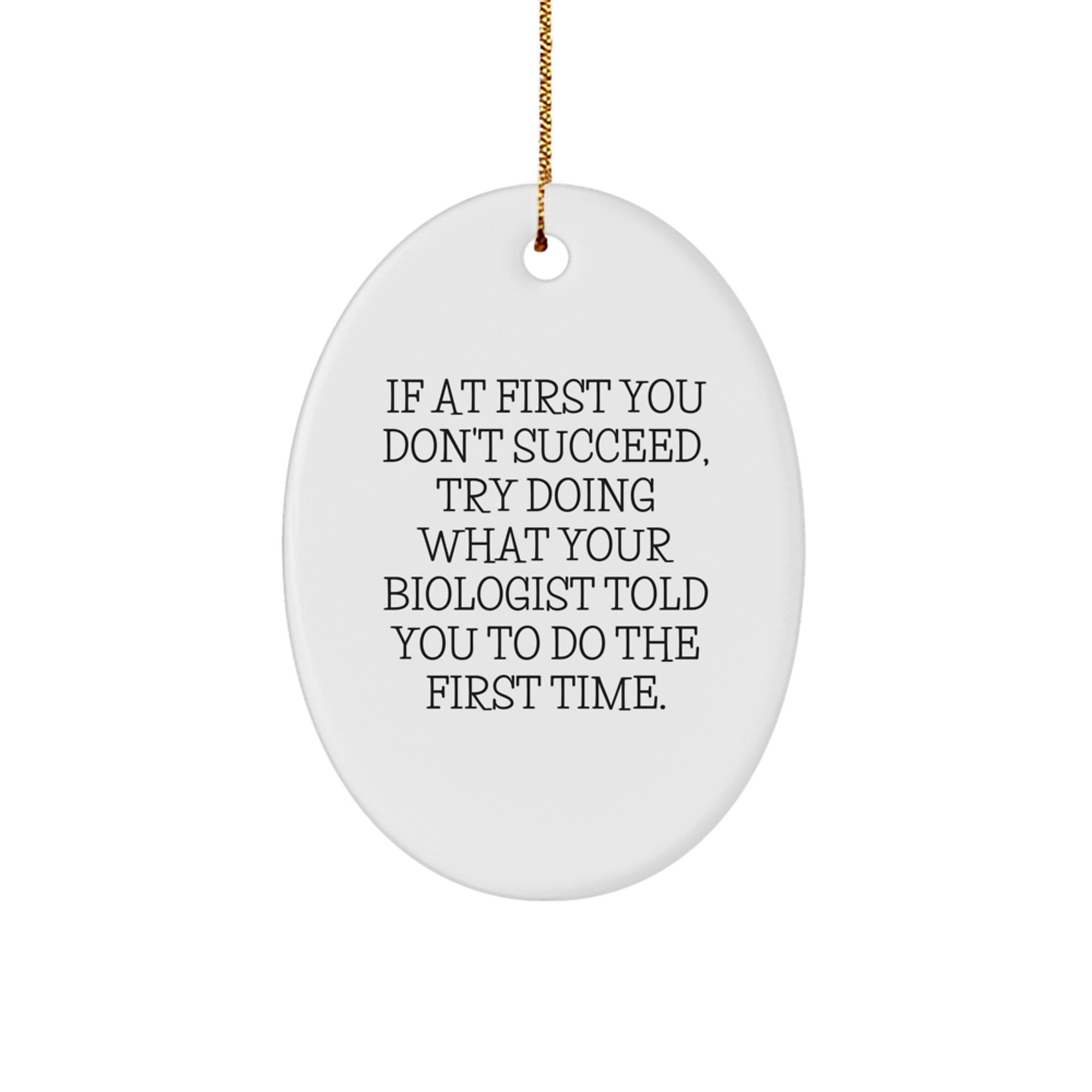 Funny Biologist Gift Ideas, Oval Ornament, If At First You Don't Succeed, Try Doing What Your Biologist Told You To Do The First Time, Christmas Unique Gifts from Friends to Biologist - Image 1