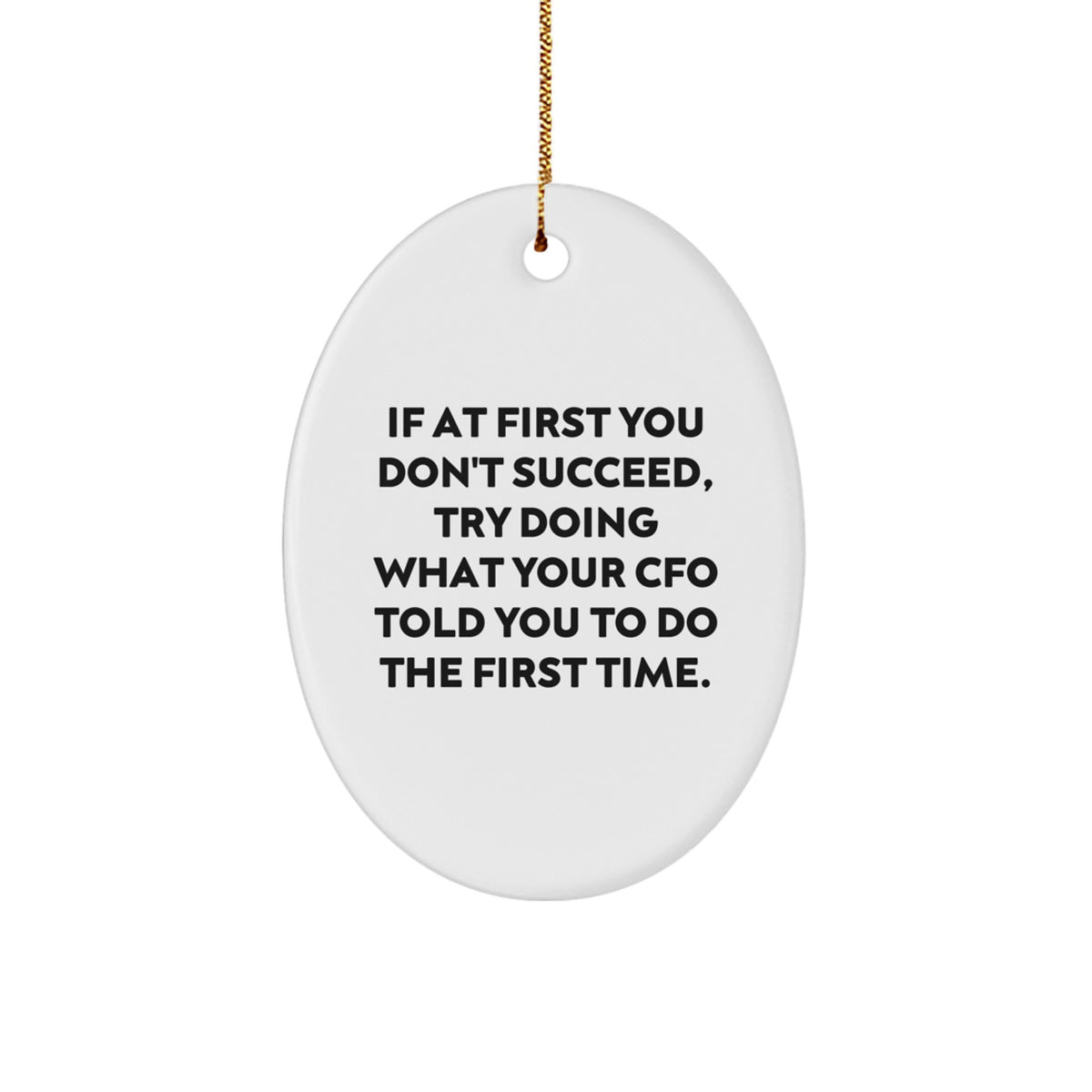 Funny CFO Gifts, Oval Ornament for Christmas Unique Gifts from Men to Women, Friends, Coworkers, Family, 'If At First You Don't Succeed, Try Doing What Your Cfo Told You To Do The First Time.' - Image 1