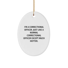 Funny Correctional Officer Christmas Unique Gifts for Men, Oval Ornament with I'm A Correctional Officer Except Much Hotter Quote, Gifts from Family - Image 1