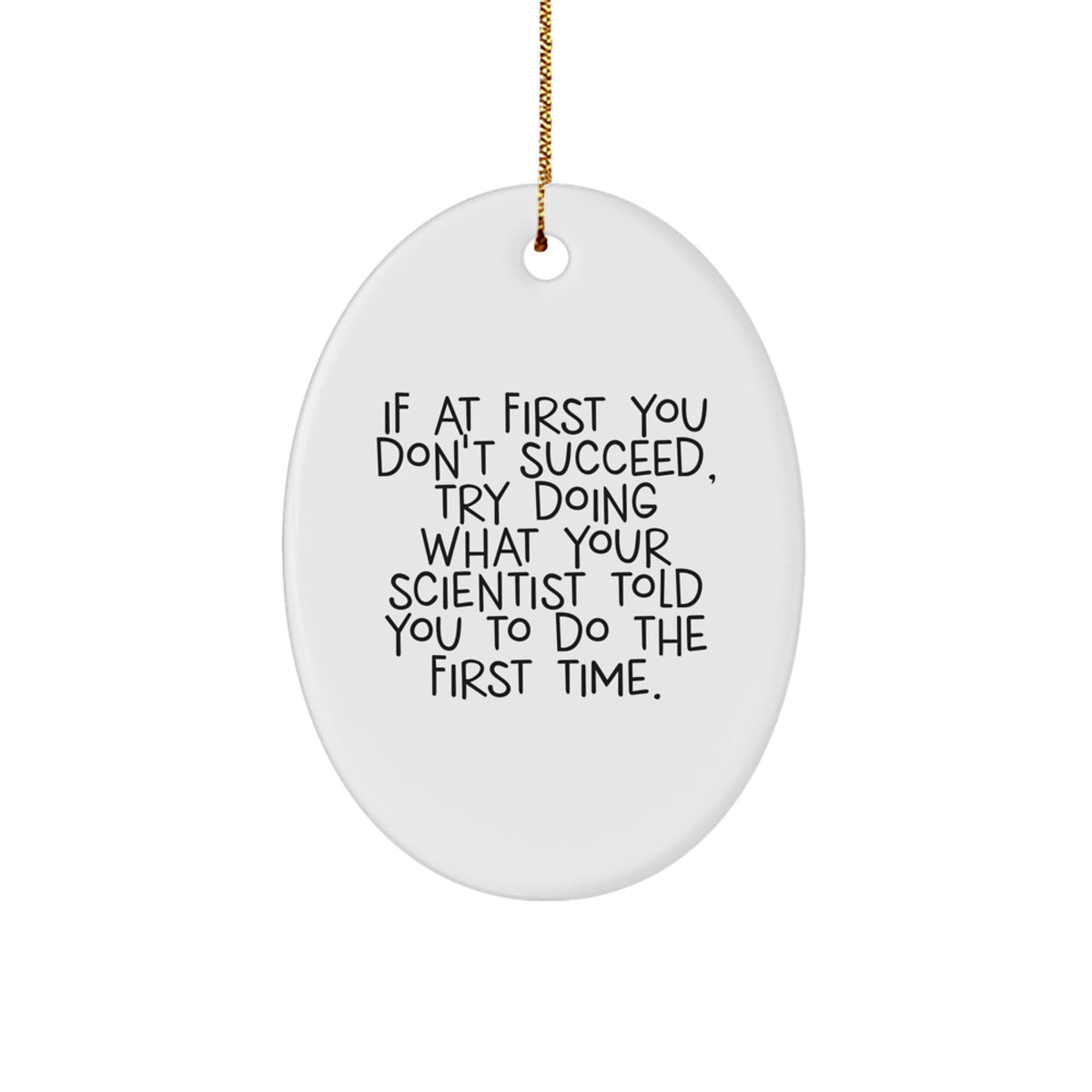 Funny Scientist Gifts from Men to Friends - Oval Ornament with Quote 'If At First You Don't Succeed' - Gifts for Scientist on Christmas - Image 1