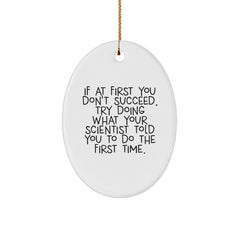 Funny Scientist Gifts from Men to Friends - Oval Ornament with Quote 'If At First You Don't Succeed' - Gifts for Scientist on Christmas - Image 1