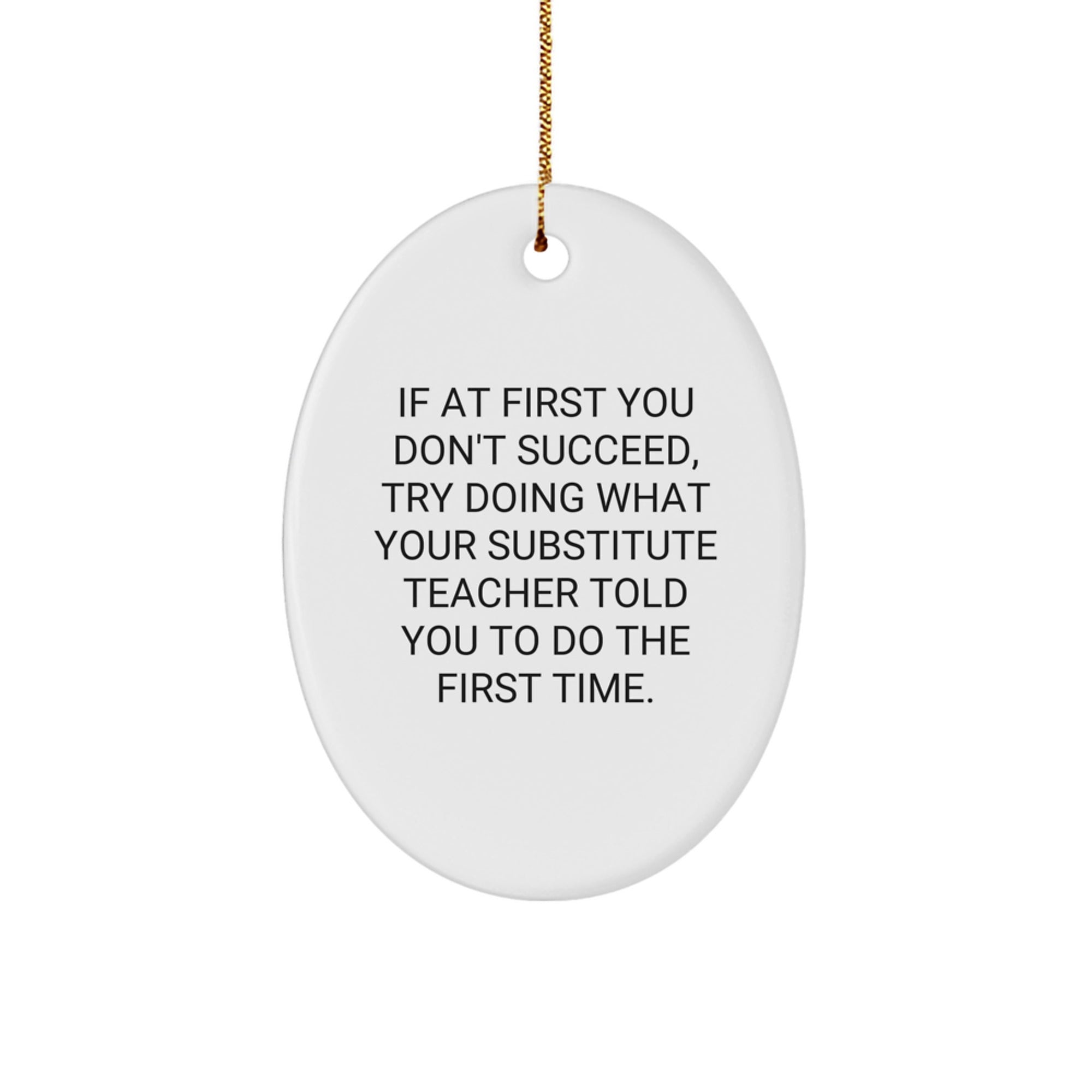 Funny Substitute Teacher Gifts, Oval Ornament Quote for Christmas, Gifts from Men to Substitute Teacher, Unique Presents for Her, Durable MDF with High-Gloss Finish - Image 1