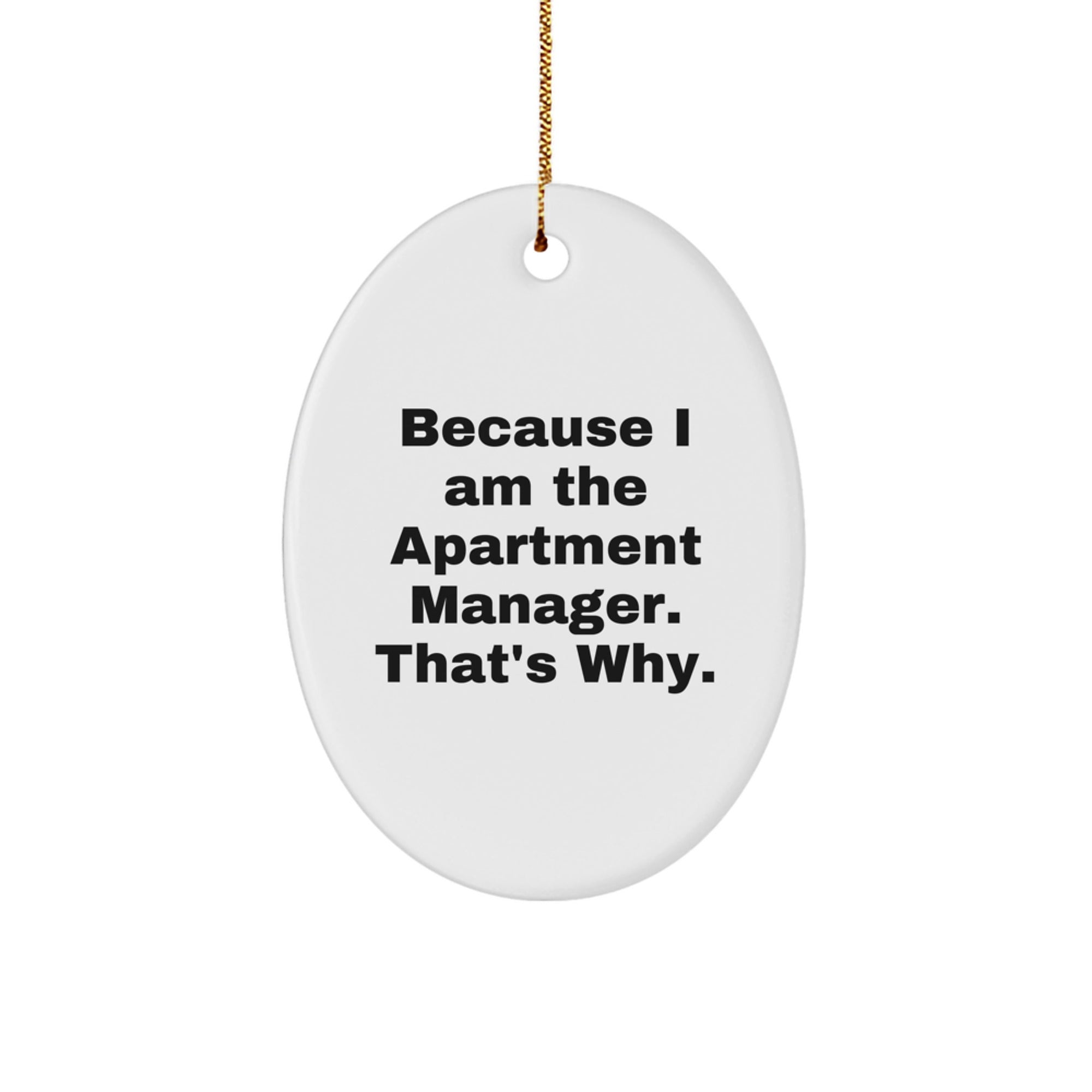 Gifts from Men for Apartment Manager - Oval Ornament with Funny Quote Because I Am The Apartment Manager. That's Why. - Unique Christmas Unique Gifts for Apartment Manager - Image 1