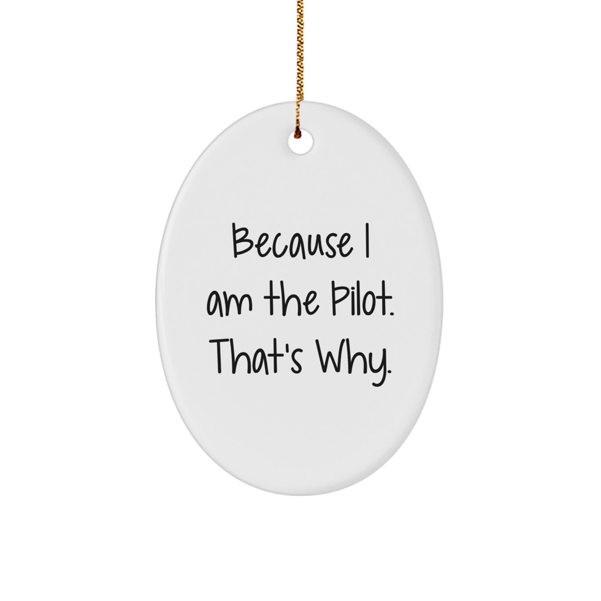 Pilot Gifts, Because I Am The Pilot. That's Why., Oval Ornament, Christmas Unique Gifts from Family to Friends - Image 1