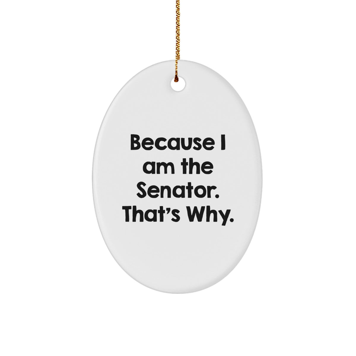 Funny Senator Gifts, Oval Ornament Because I Am The Senator. That's Why., Christmas Unique Presents for Men from Friends, Coworkers, Family - Image 1