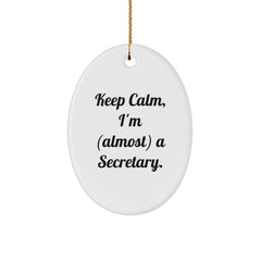 Funny Secretary Oval Ornament Gifts from Friends to Coworkers, 'Keep Calm, I'm (almost) A Secretary.', Christmas Unique Gifts - Image 1