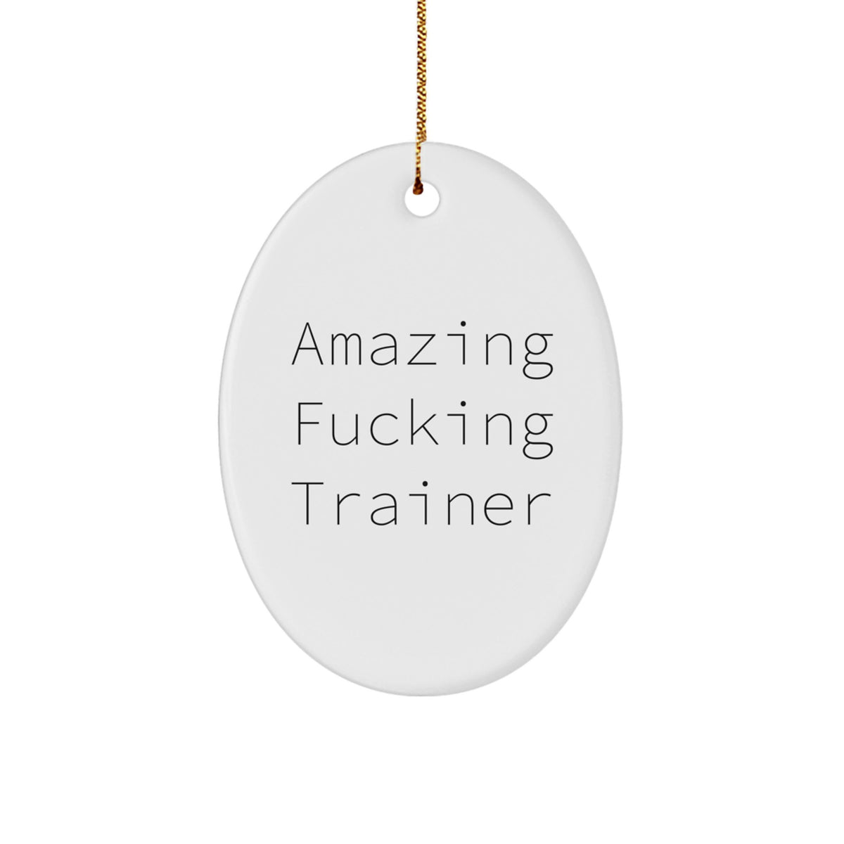 Funny Trainer Oval Ornament Gifts from Friends to Family, 'Amazing F--king Trainer' Quote, White Oval Shaped, Perfect for Christmas - Image 1