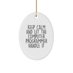 Funny Computer Programmer Gifts from Friends - Keep Calm Oval Ornament for Men or Women - Christmas Unique Presents - Image 1