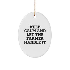 Funny Farmer Gifts, Keep Calm And Let The Farmer Handle It Oval Ornament, Christmas Decorations for Men, Women, Friends, Family, Gifts from Friends, Gifts for Farmers - Image 1