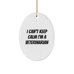 Funny Veterinarian Gifts for Men and Women, Oval Ornament for Christmas, 'I Can't Keep Calm I'm A Veterinarian' Quote - Image 1