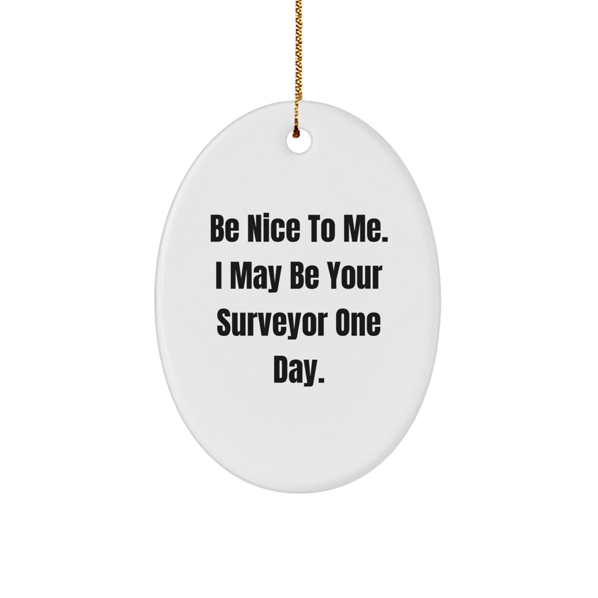 Funny Surveyor Gifts from Friends - Oval Ornament for Christmas Unique Presents - Be Nice To Me Gift Ideas for Surveyor Friends Family - Image 1