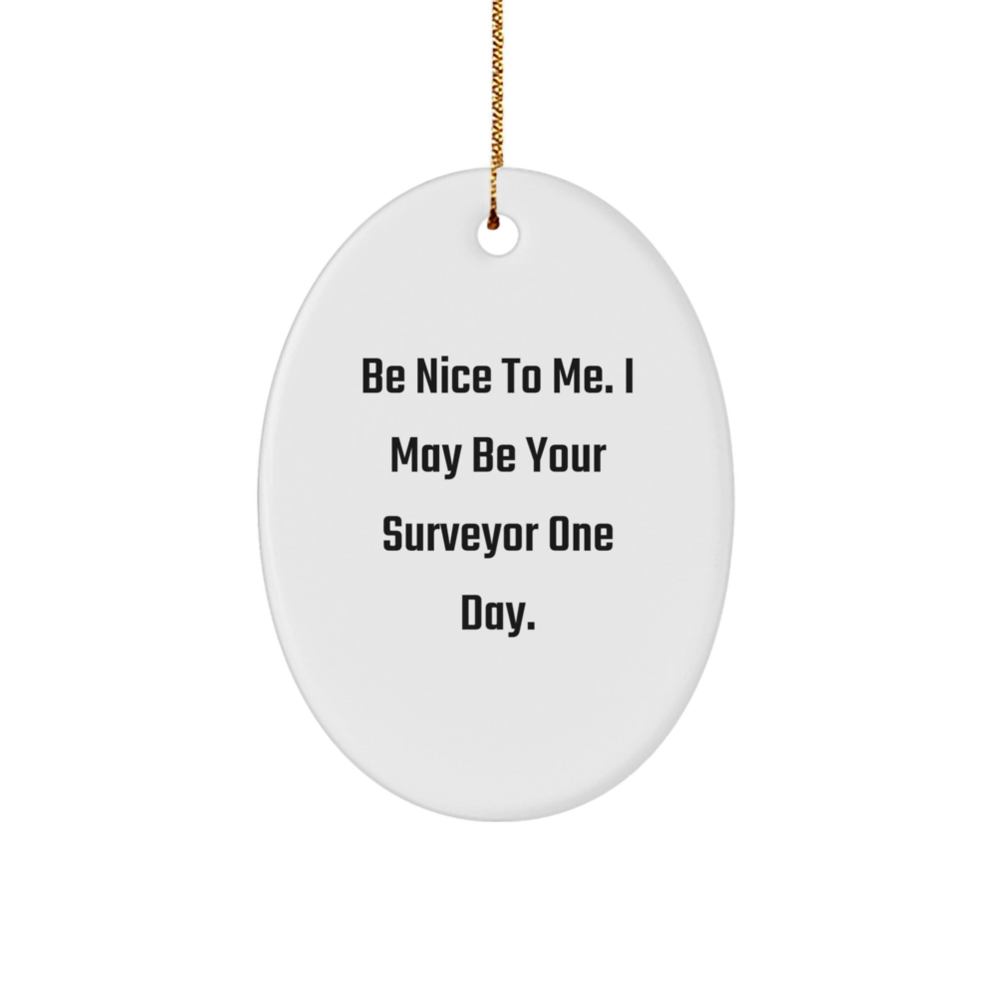 Funny Surveyor Gifts for Friends from Men - Oval Ornament with Be Nice To Me, I May Be Your Surveyor One Day. Quote, Christmas Unique Gifts for Surveyor - Image 1
