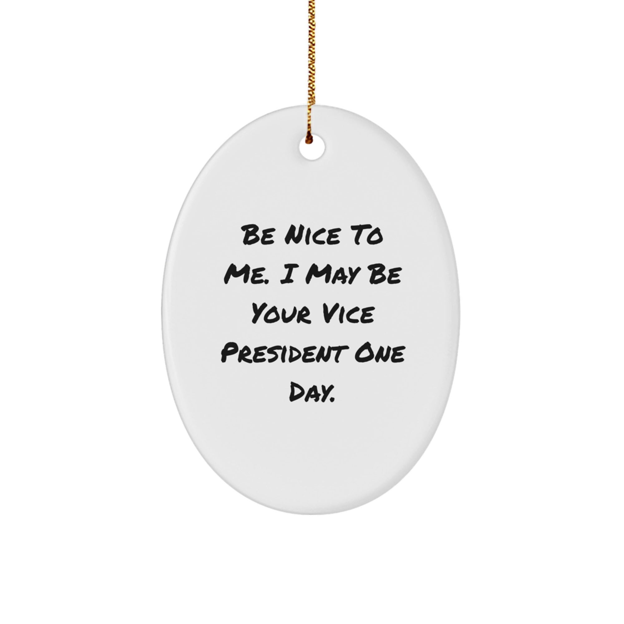 Funny Vice President Oval Ornament Gifts from Friends for Coworkers, Christmas Unique Ornaments, 'Be Nice To Me. I May Be Your Vice President One Day.' - Image 1