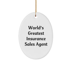 Humorous World's Greatest Insurance Sales Agent Gifts for Men - Oval Ornament, White, Funny Quote, Christmas Unique Gifts from Family - Image 1