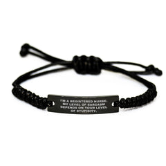 Funny Registered Nurse Gifts Rope Bracelet Sarcasm Humor Black Stainless Steel Engraved Christmas Unique Gifts from Friends for Men - Image 1