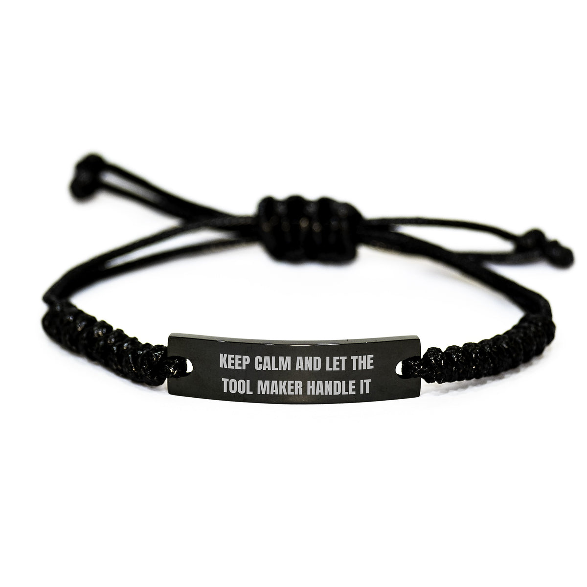 Tool Maker Gifts, Funny Rope Bracelet for Birthday from Friends to Family, 'Keep Calm And Let The Tool Maker Handle It', Adjustable Black Stainless Steel with Interlaced Rope - Image 1