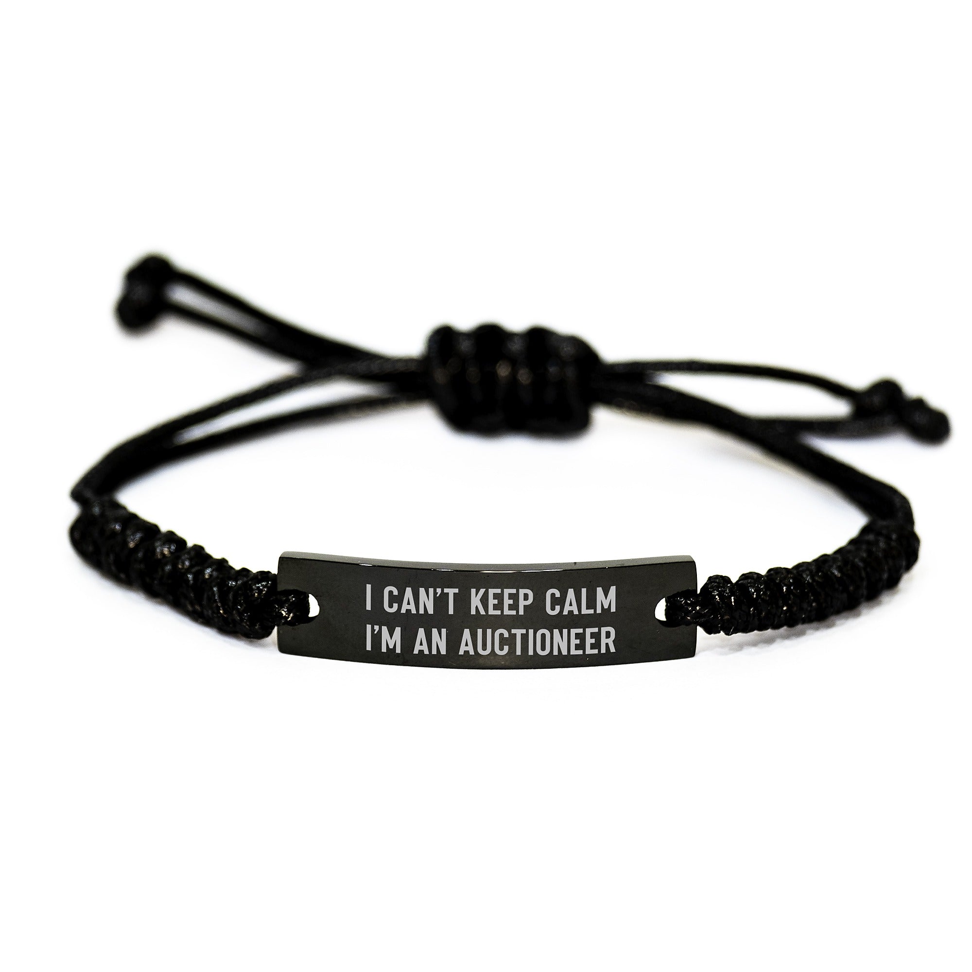 Funny Auctioneer Gifts for Men - I Can't Keep Calm I'm An Auctioneer Quote Rope Bracelet, Gifts from Friends to Coworkers on Birthday - Image 1
