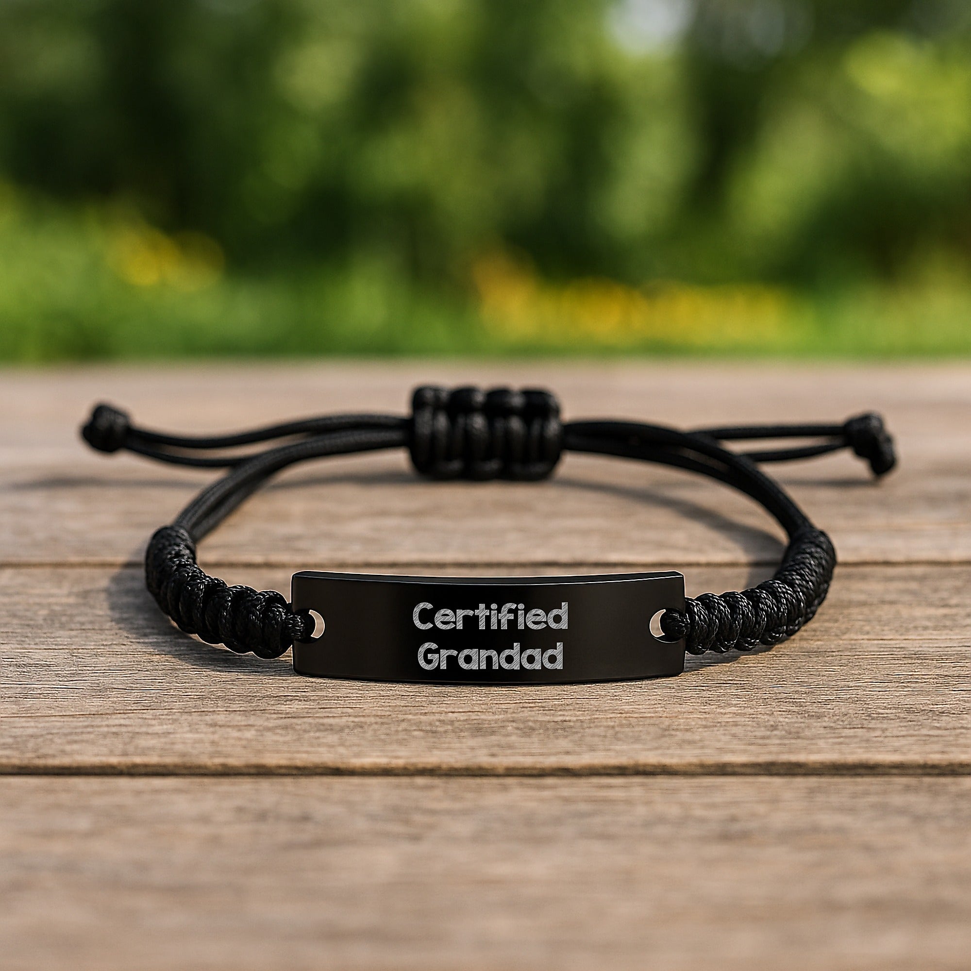 Funny Grandad Rope Bracelet Gifts from Family for Graduation Day, Certified Grandad Quote, Adjustable Black Stainless Steel with Interlaced Rope - Image 2