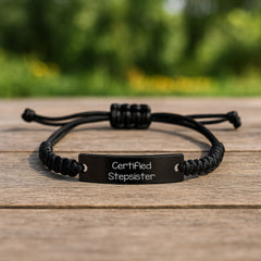 Funny Stepsister Gifts from Mom, 'Certified Stepsister' Quote, Adjustable Black Rope Bracelet for Stepsister Graduation - Image 2