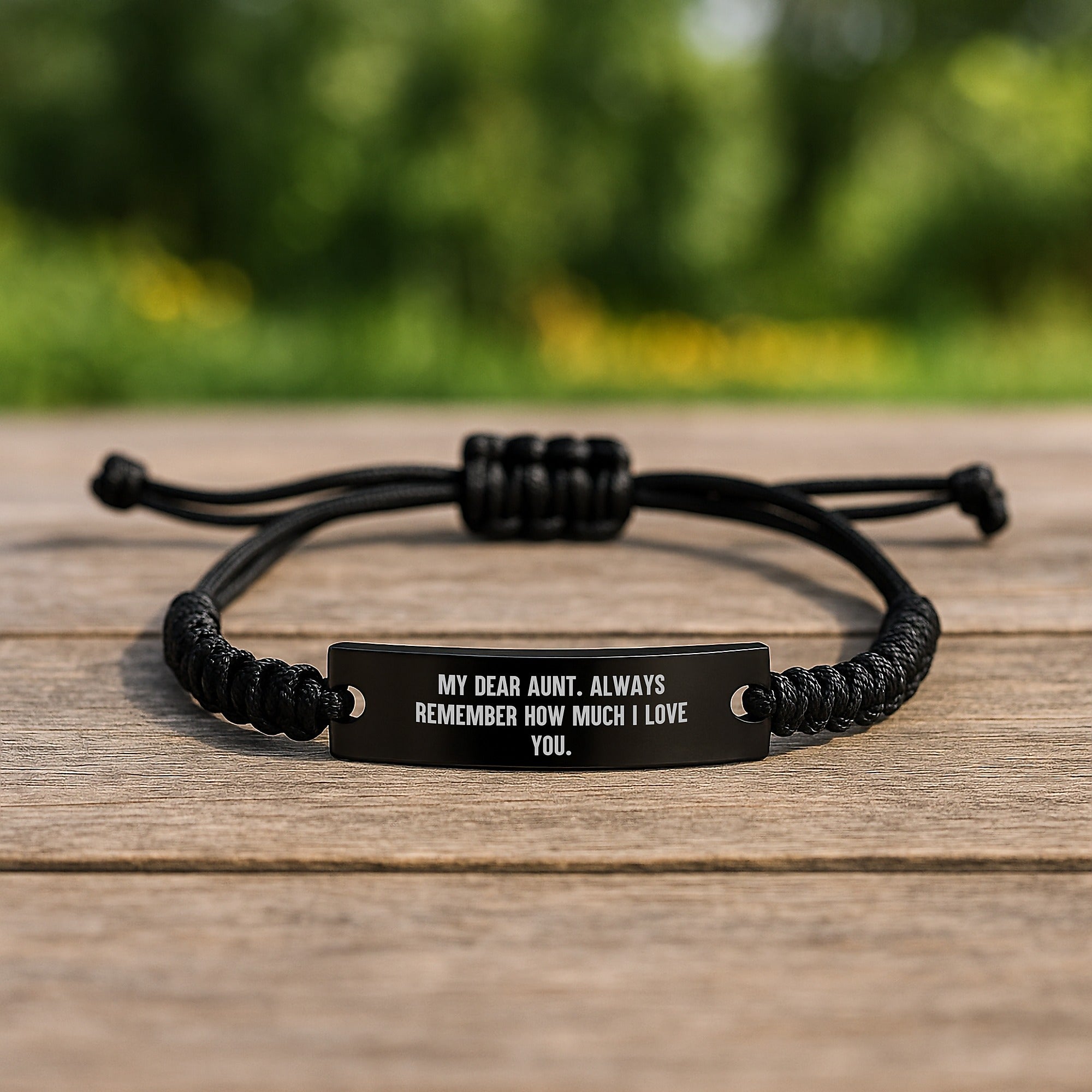 Inspirational Aunt Gifts from Men, Love Quote Rope Bracelet for Aunt's Birthday, Adjustable Black Stainless Steel with Interlaced Rope - Image 2