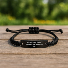 Inspirational Aunt Gifts from Men, Love Quote Rope Bracelet for Aunt's Birthday, Adjustable Black Stainless Steel with Interlaced Rope - Image 2