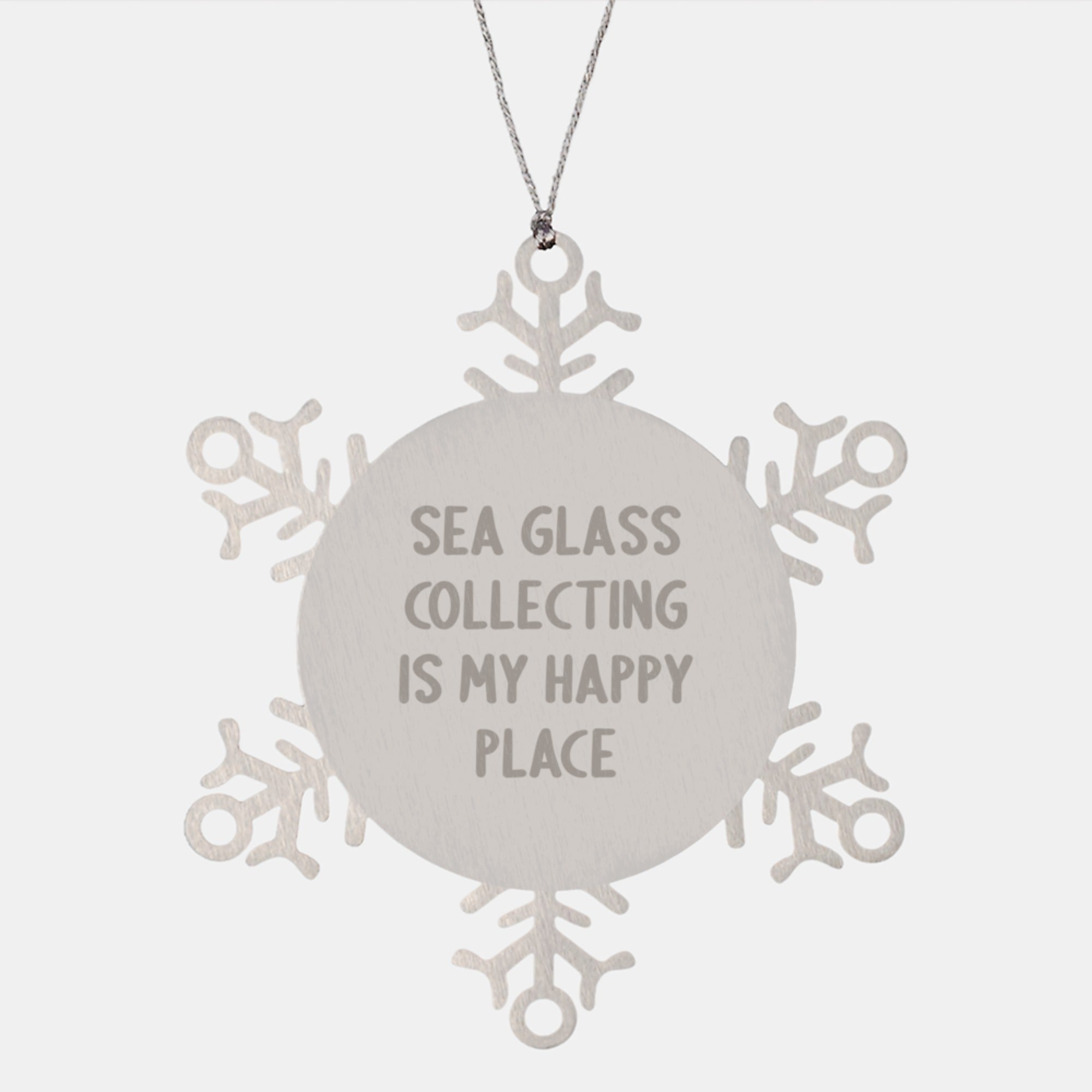 Gifts from Family and Friends for Sea Glass Collecting Enthusiasts - Snowflake Ornament, Inspirational Quote 'Sea Glass Collecting Is My Happy Place', Christmas Unique Gifts - Image 1