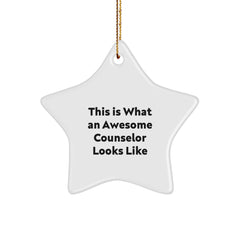 Counselor Gifts from Friends - This Is What An Awesome Counselor Looks Like Star Ornament, White, Christmas Unique - Image 1