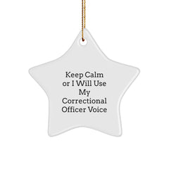 Funny Correctional Officer Gifts from Friends for Men - Keep Calm Star Ornament, Christmas Unique Decoration - Image 1