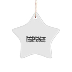Funny Uncle Star Ornament Gifts from Family for Men, Unique Christmas Decorations, Partner in Crime Quotes - Image 1