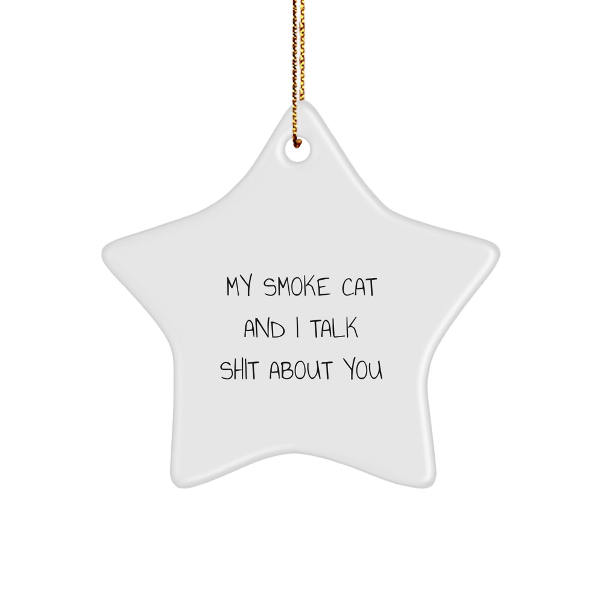 Funny Gifts from Friends for Smoke Cat Lovers Star Ornament, Cute Christmas Decorations, My Smoke Cat And I Talk Shit About You Quote - Image 1