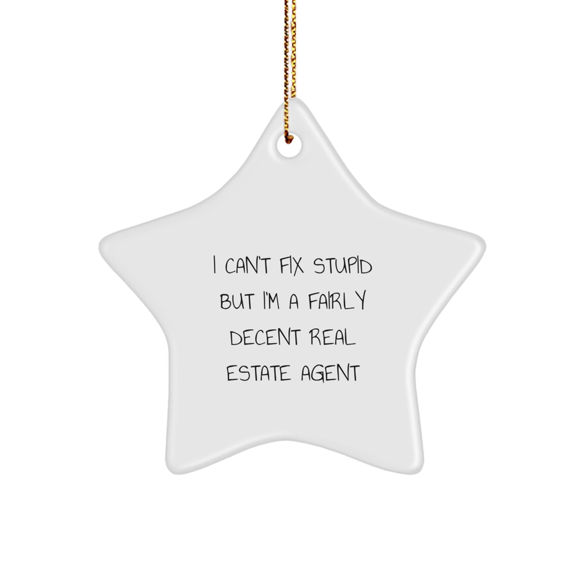 Funny Real Estate Agent Gifts from Family for Christmas Star Ornament, I Can't Fix Stupid - Image 1