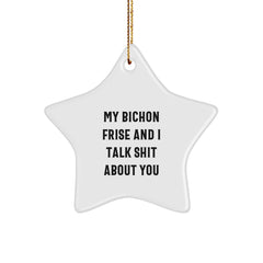 Funny Bichon Frise Dog Lover Gifts for Friends, 'My Bichon Frise And I Talk Shit About You' Star Ornament - Image 1