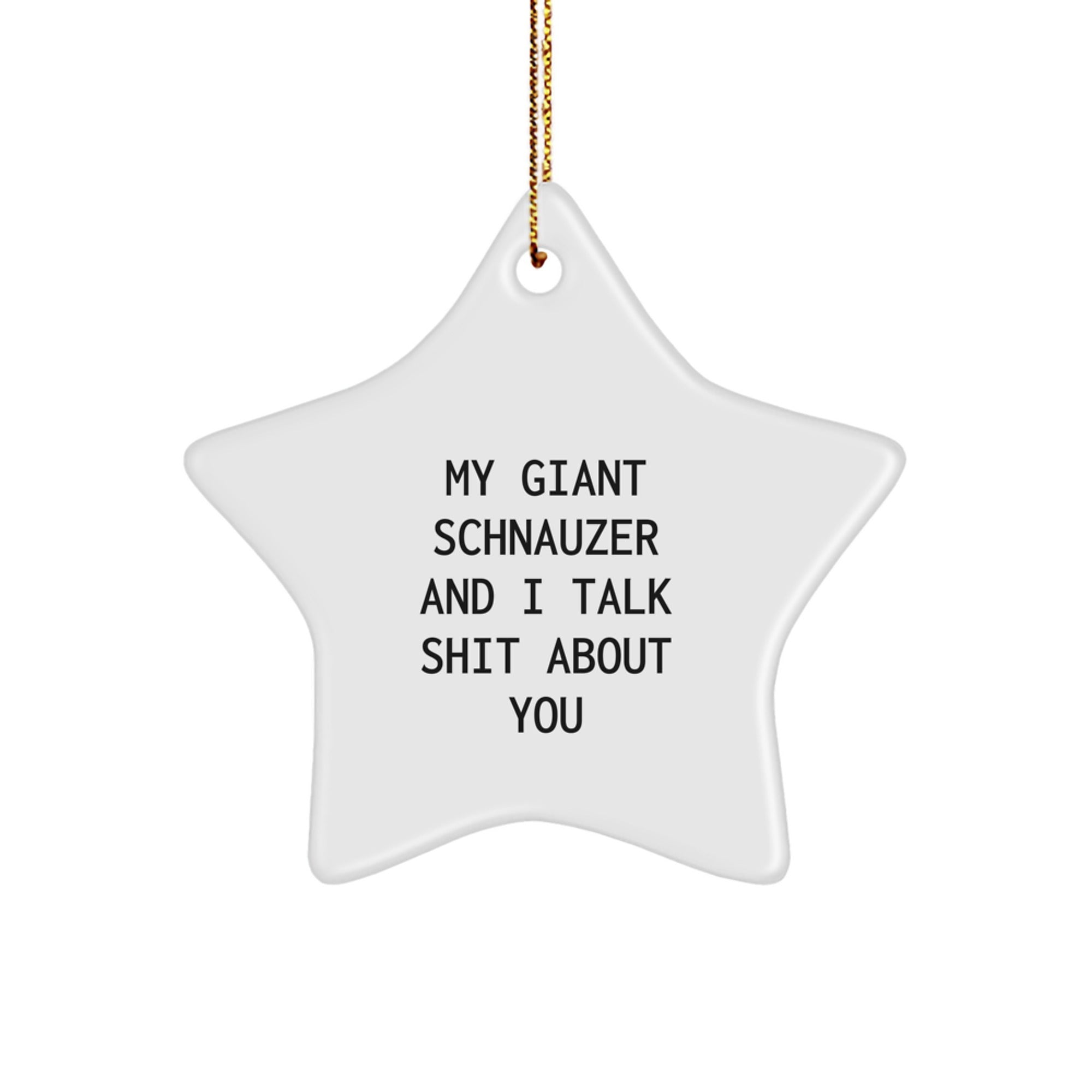 Funny Giant Schnauzer Dog Christmas Unique Gifts for Men from Friends and Family - 'My Giant Schnauzer And I Talk Shit About You' Star Ornament - Image 1