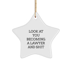 Funny Lawyer Star Ornament, Gifts from Friends to Lawyer, Lawyer Christmas Unique Ornaments, Star Shaped Lawyer Decoration, Look At You Becoming A Lawyer And Shit - Image 1
