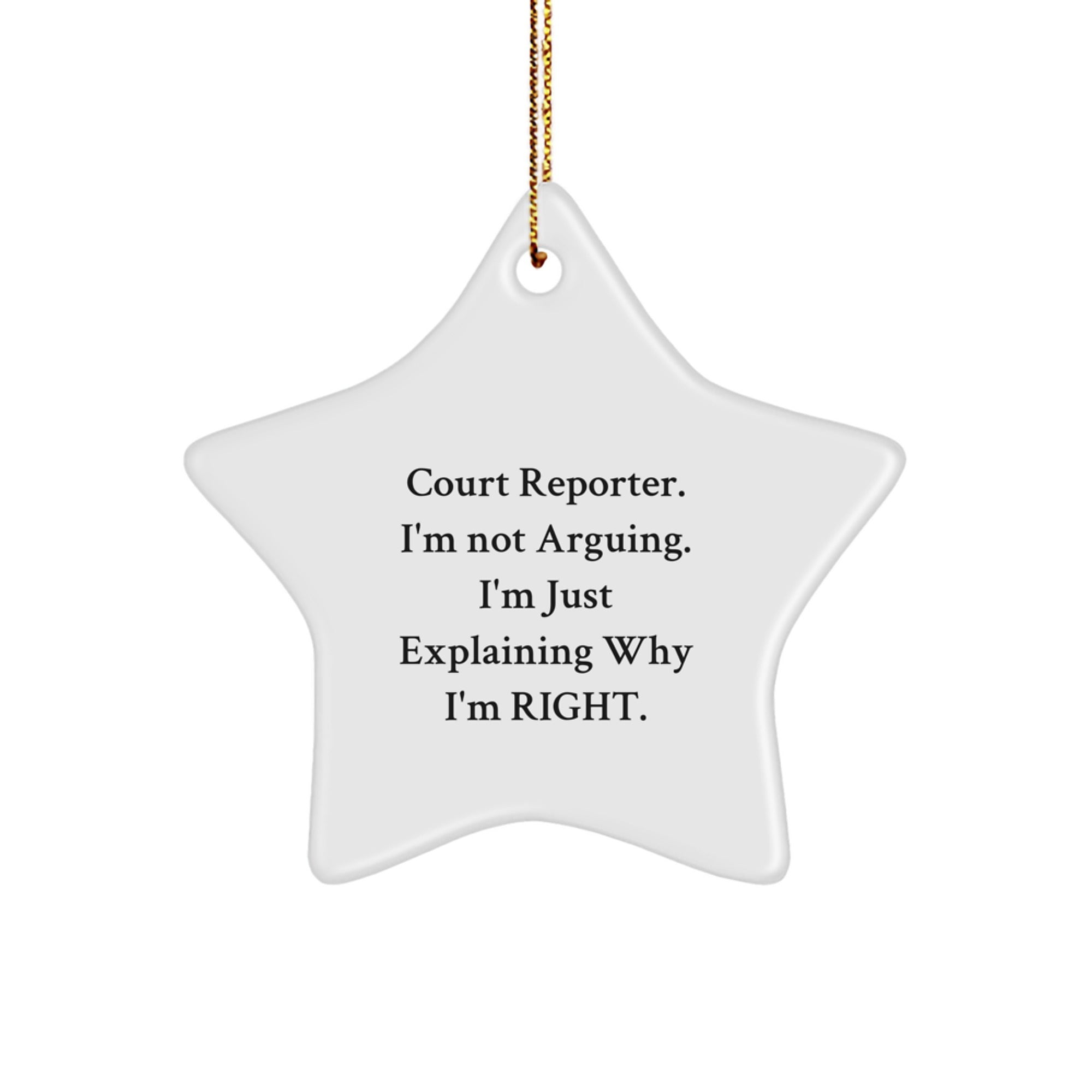 Court Reporter Humor Gifts from Friends and Family, Star Ornament, Funny Quote, Christmas Unique Gifts, Court Reporter Star Ornament - Image 1