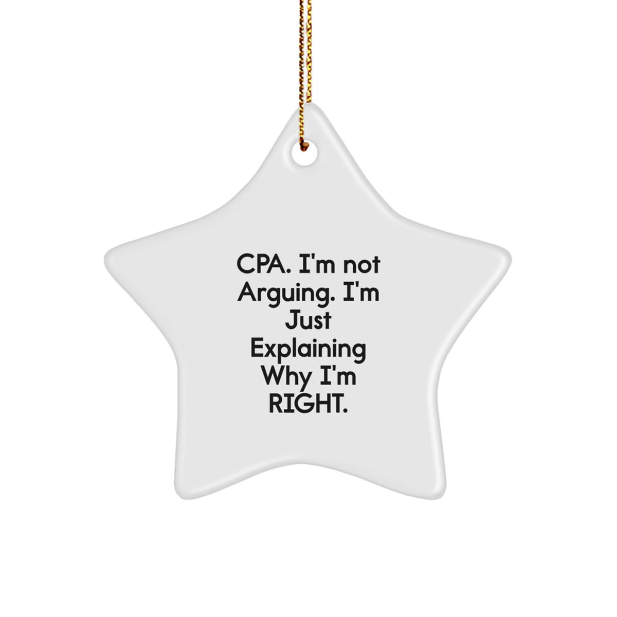 Funny CPA Gifts for Christmas from Friends - CPA Star Ornament, 'I'm Not Arguing, I'm Just Explaining Why I'm Right' Star Shaped Decor - Image 1