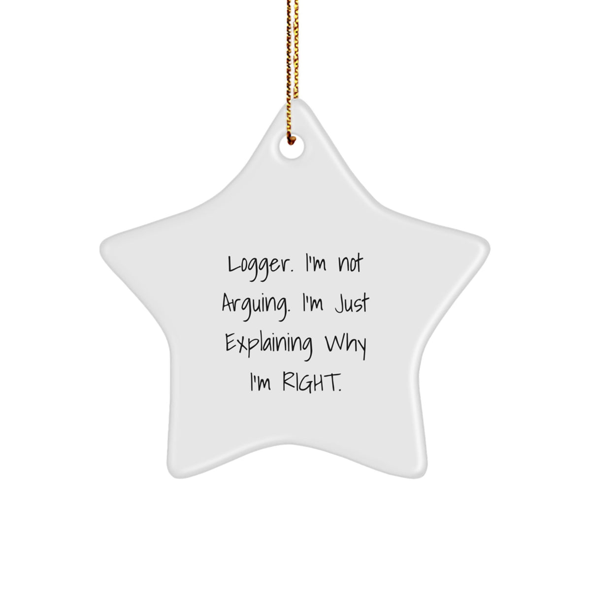 Funny Logger Gifts, Star Ornament for Christmas Unique Gifts from Friends, I'm Not Arguing. I'm Just Explaining Why I'm Right. Logger Decorations - Image 1