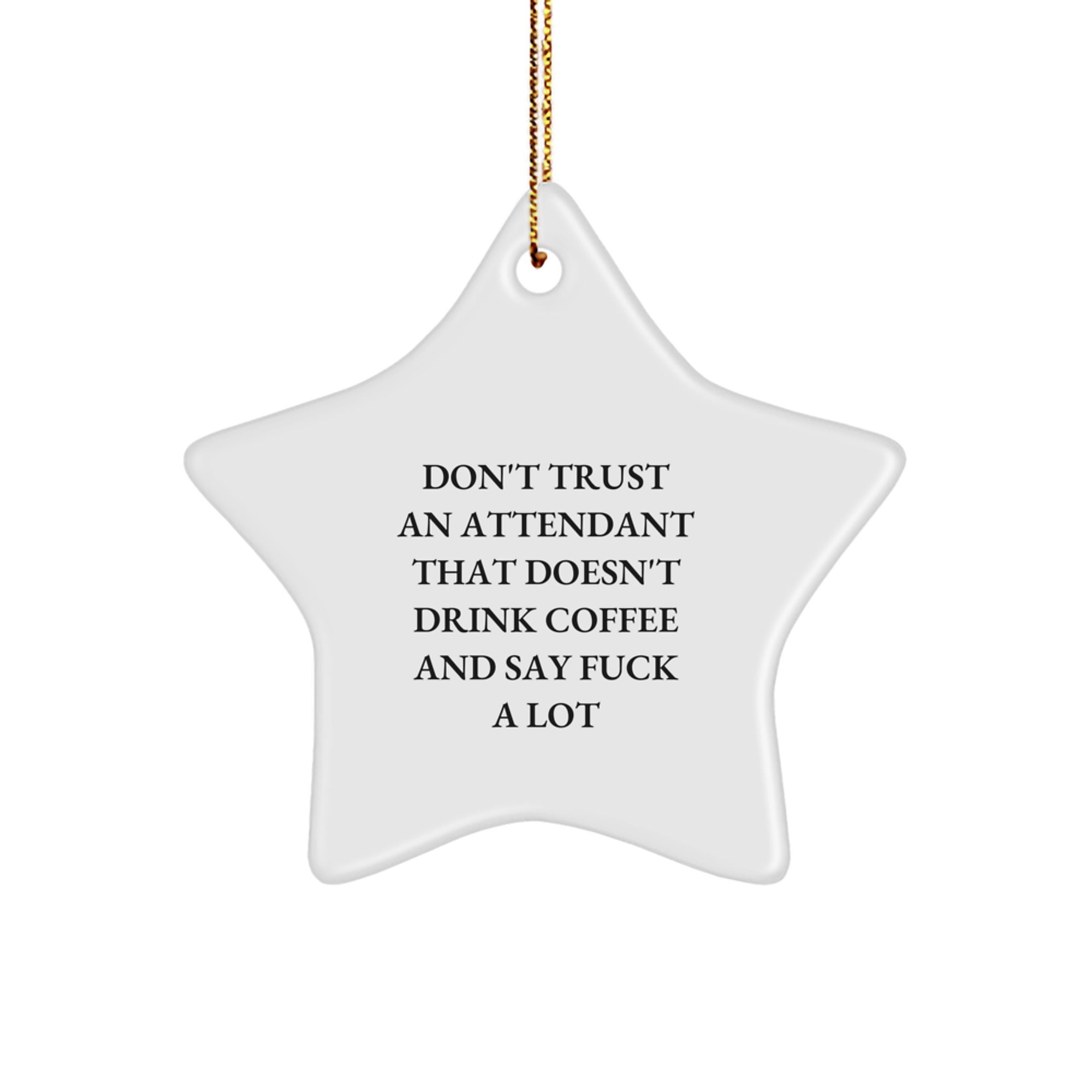 Funny Attendant Gifts from Friends for Christmas Unique Star Ornament - Don't Trust Attendant Without Coffee and Bad Words - Image 1