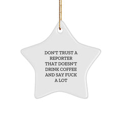 Funny Reporter Gifts, Star Ornament for Men, Women, Friends, Christmas Unique Gifts, Gifts from Family, Gifts for Reporter, Say 'F--k' and Drink Coffee - Image 1