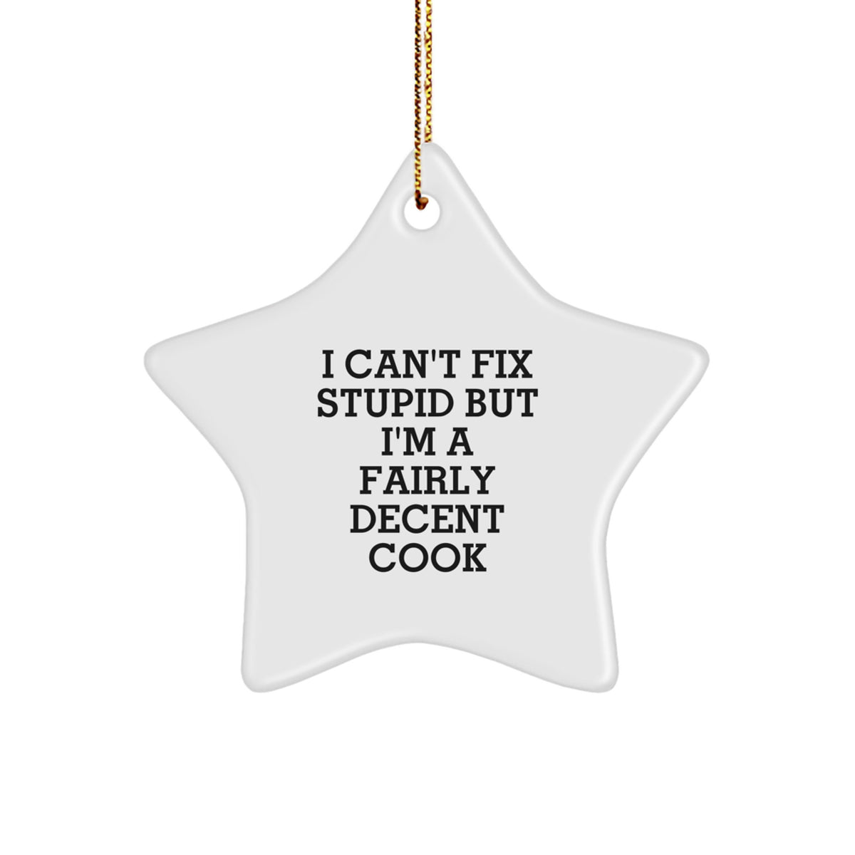 Funny Cook Gift for Star Ornament I Can't Fix Stupid But I'm A Fairly Decent Cook, Star Decorations for Christmas Unique Gifts from Friends to Family - Image 1