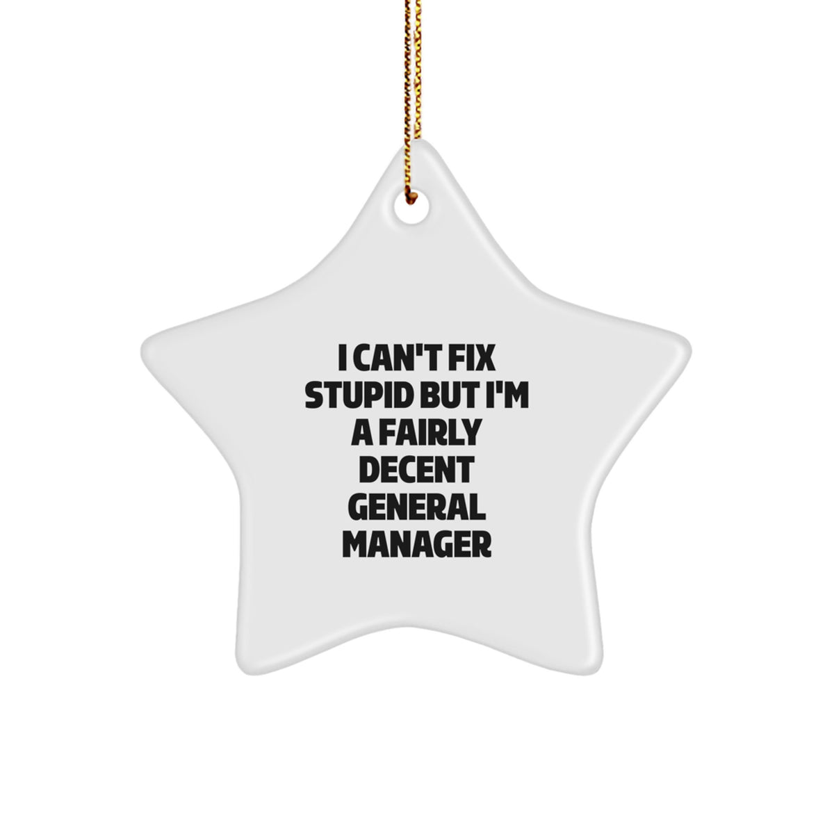 Funny General Manager Gifts from Friends for Christmas - I Can't Fix Stupid But I'm A Fairly Decent General Manager Star Ornament - Image 1