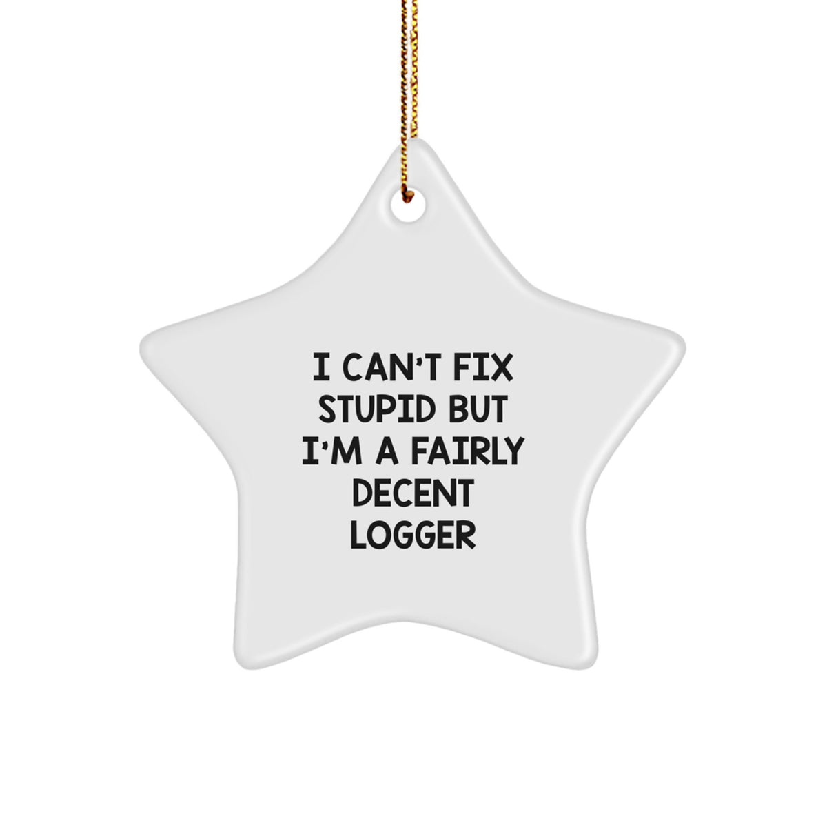 Funny Logger Gifts from Friends and Family - 'I Can't Fix Stupid' Star Ornament for Christmas - Image 1