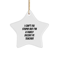 Funny PE Teacher Star Ornament Gift, PE Teacher Quotes for Christmas, Funny Teacher Gifts from Friends to PE Teacher - Image 1