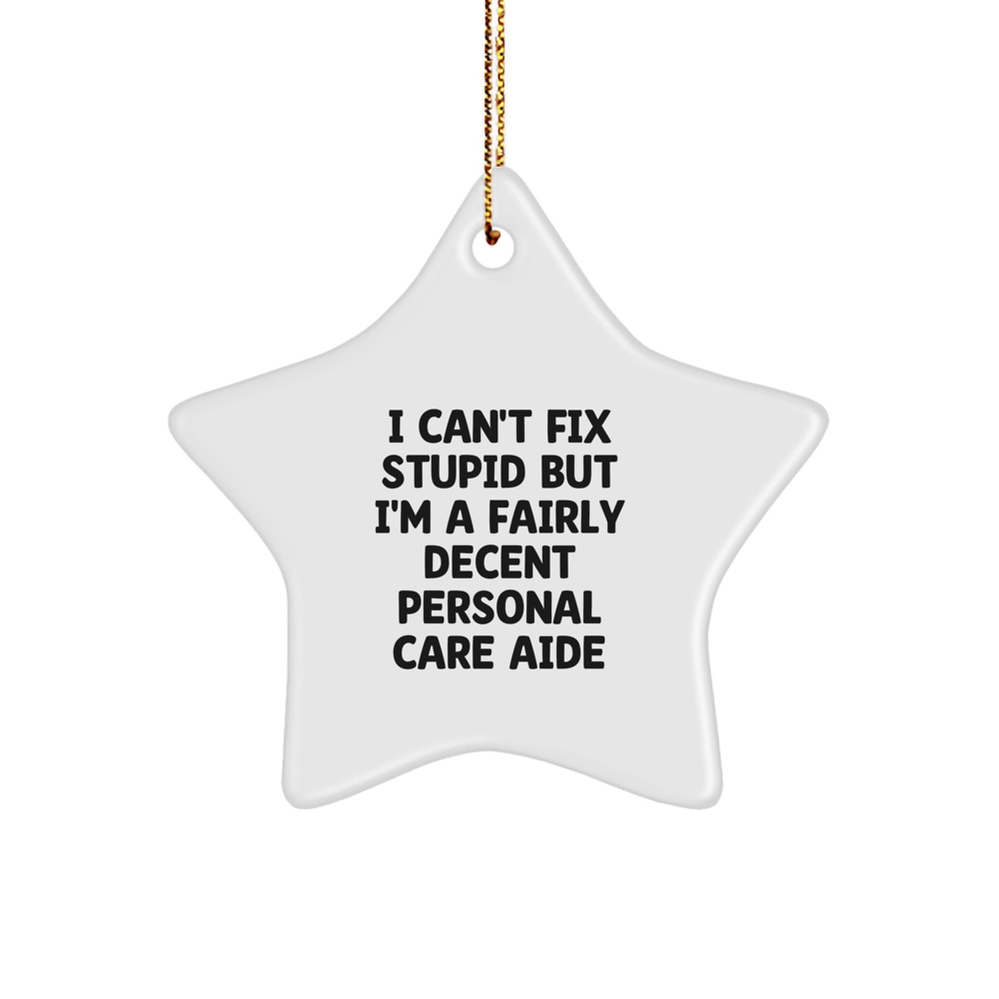 Funny Personal Care Aide Gifts from Family for Christmas Unique Star Ornament, I Can't Fix Stupid But I'm A Fairly Decent Personal Care Aide - Image 1