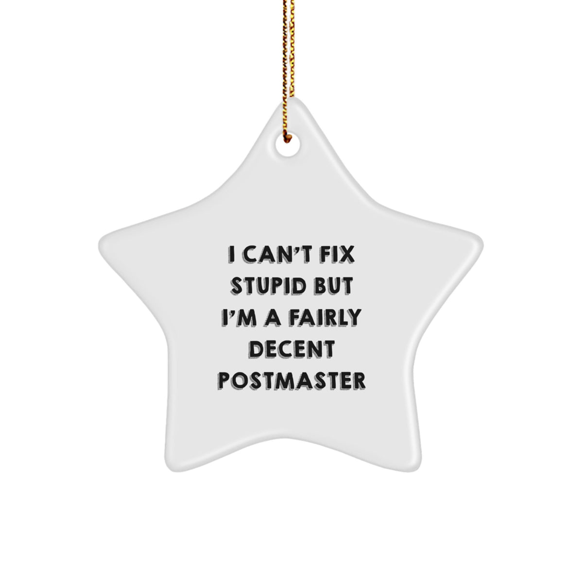 Funny Postmaster Gifts from Friends and Family - Star Ornament with I Can't Fix Stupid But I'm A Fairly Decent Postmaster Quote for Christmas - Image 1