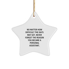 Personal Assistant Gifts from Friends for Christmas Unique Star Ornament, Funny Quote, 'Never Forget The Reason You Became A Personal Assistant.', Gifts for Personal Assistant - Image 1