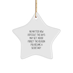 Funny Secretary Gifts for Christmas - 'No Matter How Difficult...' White Star Ornament from Friends, Coworkers, Family - Image 1